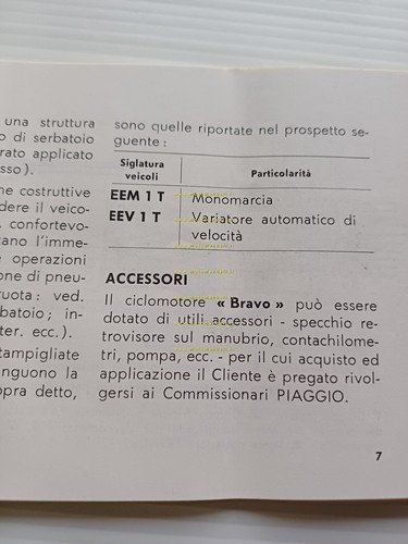 Piaggio 50 Bravo 1972-73 manuale uso manutenzione originale