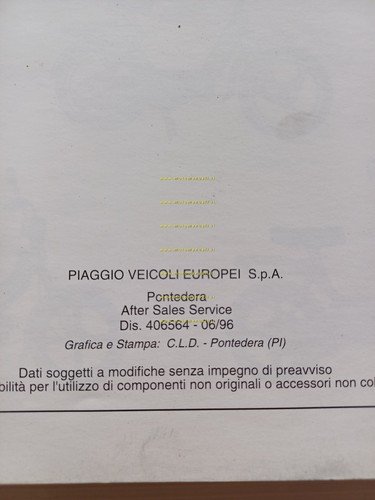 Piaggio 50 Ciao MIX-SI MIX-Bravo 1996 manuale officina originale workshop …