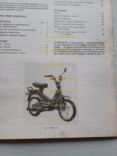 Piaggio 50 Grillo 1989 manuale officina italiano originale shop manual