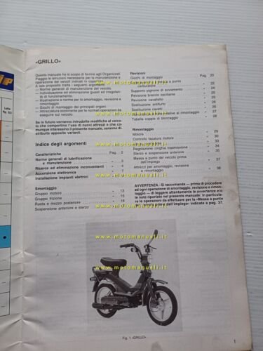 Piaggio 50 Grillo 1989 manuale officina italiano originale shop manual