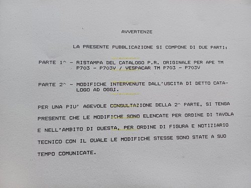 Piaggio APE - Vespacar TM P703 - P703V 1989 catalogo …