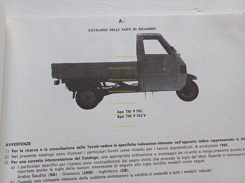 Piaggio APE - Vespacar TM P703 - P703V 1989 catalogo …