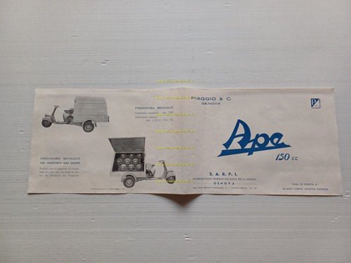 Piaggio Ape 150 AB3-AB4 versioni 1955-56 depliant italiano originale