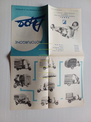 Piaggio Ape 150 versioni speciali 1955-56 depliant italiano originale
