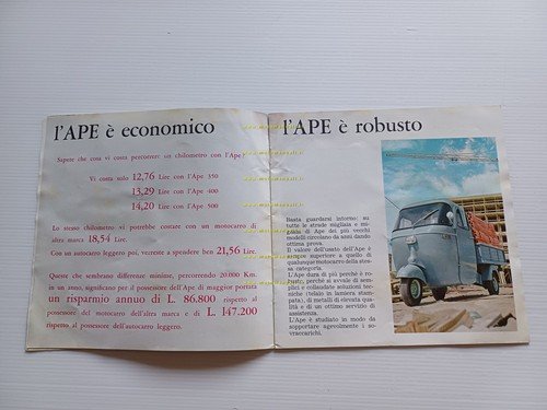 Piaggio Ape 350 - 400 - 500 1966 depliant italiano …
