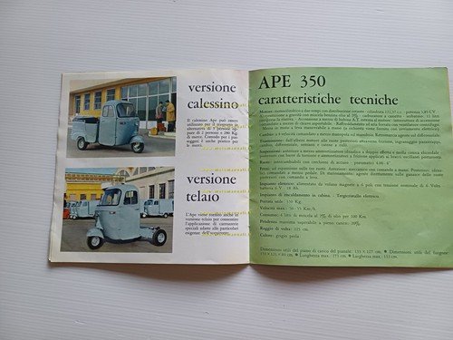Piaggio Ape 350 - 400 - 500 1966 depliant italiano …