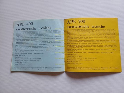 Piaggio Ape 350 - 400 - 500 1966 depliant italiano …