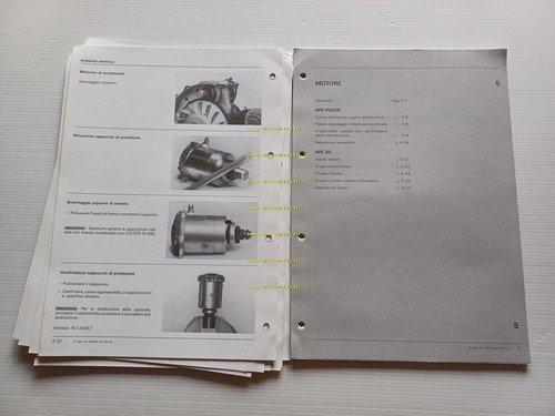 Piaggio Ape 50 - Poker AGGIORNAMENTO manuale officina italiano originale