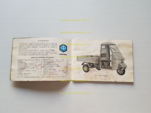 Piaggio APE 50-250 1970 manuale uso manutenzione motocarro originale 3 …