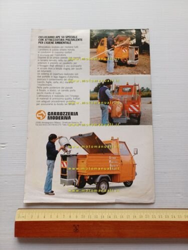 Piaggio Ape 50 allestimento Carrozzeria Moderna anni 80 depliant originale