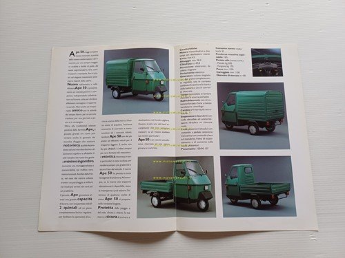 Piaggio Ape 50 anni 90 depliant italiano originale motocarro