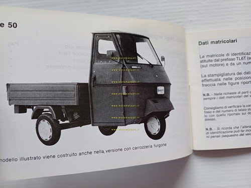Piaggio Ape 50 TL6T 1989 manuale uso manutenzione libretto originale