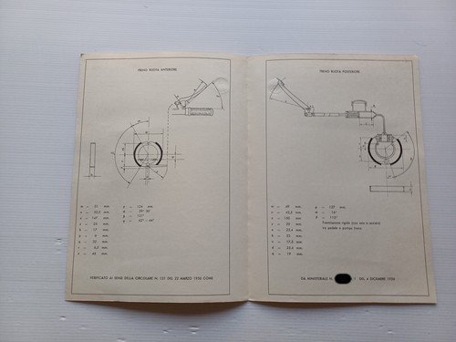 Piaggio Ape AC Calessino 1956 scheda omologazione DGM Facsimile originale
