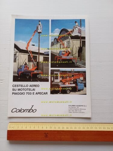 Piaggio Ape allestimento Colombo cestello aereo anni 80 depliant originale