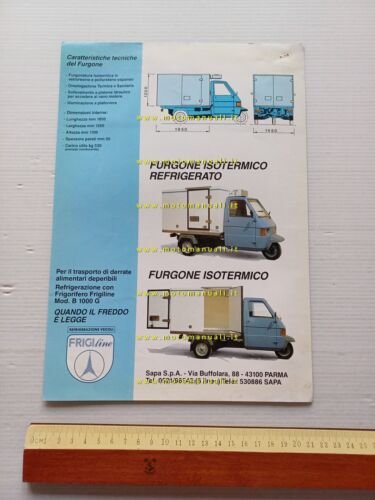 Piaggio Ape allestimento refrigerante Frigiline anni 80 depliant originale