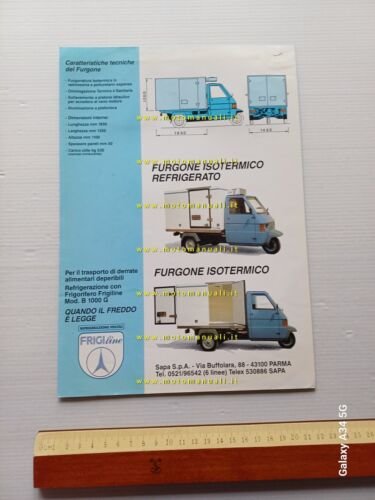 Piaggio Ape allestimento refrigerante Frigiline anni 80 depliant originale