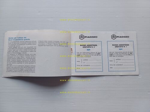 Piaggio Ape anni '90 libretto tessera garanzia originale warranty booklet