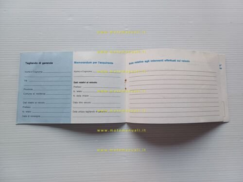 Piaggio Ape anni '90 libretto tessera garanzia originale warranty booklet