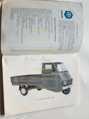 Piaggio APE CAR 1972 manuale uso manutenzione motocarro originale 3 …