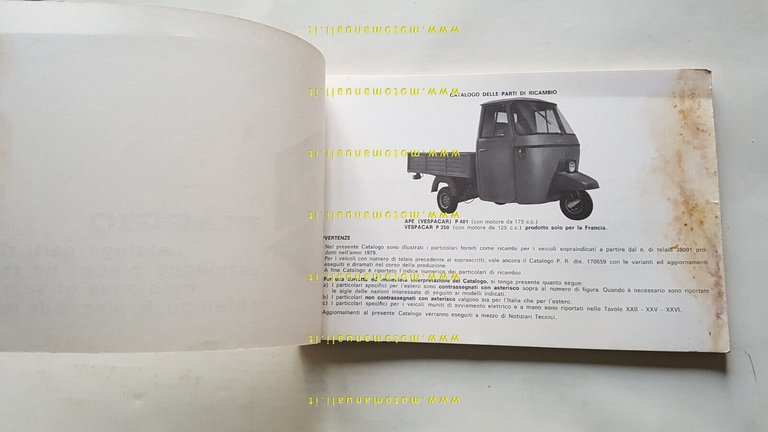 Piaggio Ape P 401-Vespacar P 350 1979 catalogo ricambi motocarro …