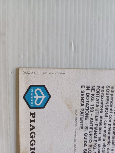 Piaggio Ape P 50 1980 depliant originale ITALIANO motocarro