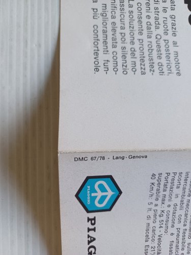 Piaggio Ape P 501 1978 depliant italiano originale