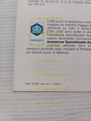 Piaggio APE P 501 1981 depliant originale italiano