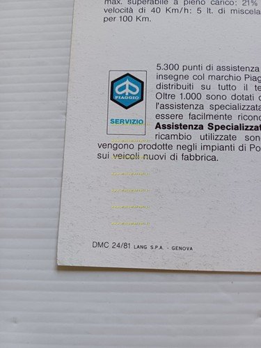 Piaggio APE P 501 1981 depliant originale italiano