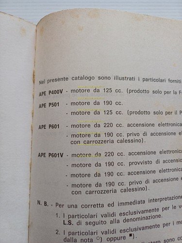 Piaggio APE P 601- P 601v- P 501- P 400v …