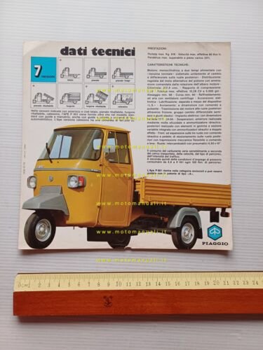 Piaggio Ape P 601 1978 depliant originale italiano