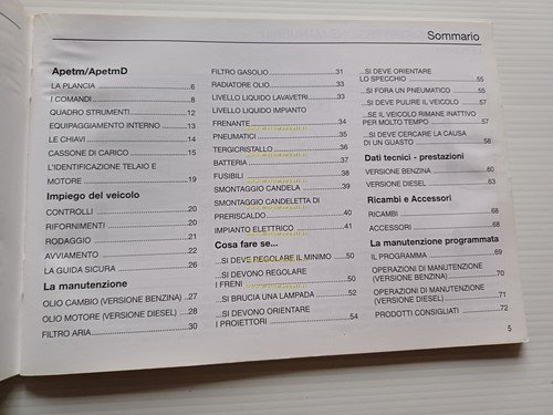 Piaggio Ape TM - TM Diesel 1999 manuale uso manutenzione …