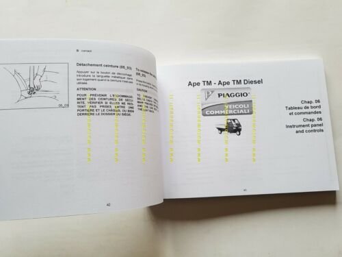 Piaggio APE TM - TM Diesel 2011 manuale uso manutenzione …