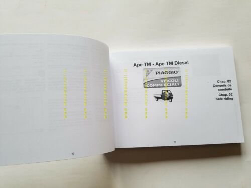Piaggio APE TM - TM Diesel 2011 manuale uso manutenzione …