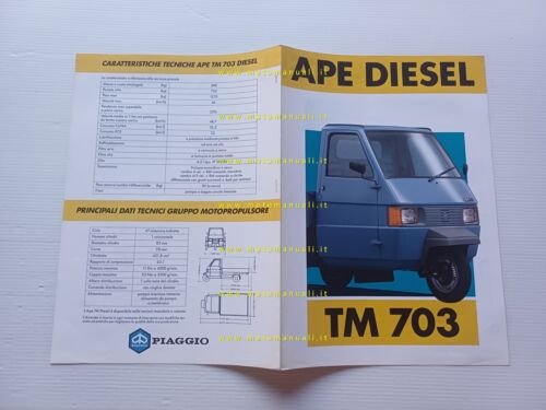 Piaggio Ape TM 703 Diesel motocarro depliant italiano originale