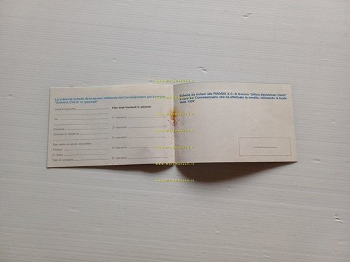Piaggio Ape tutti modelli libretto tessera garanzia anni '80 originale
