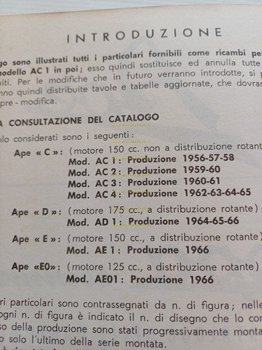 Piaggio Ape-Vespa Commercial 400 1956-66 AC1-2-3-4 AD1 AE1 AE01 catalogo …