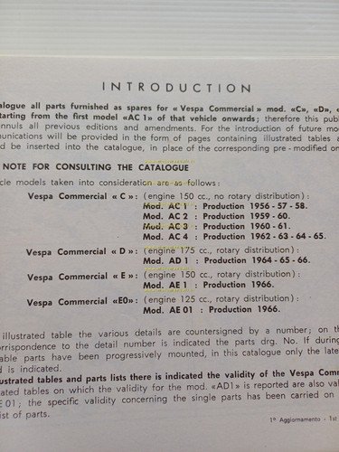 Piaggio Ape-Vespa Commercial 400 1956-66 AC1-2-3-4 AD1 AE1 AE01 catalogo …