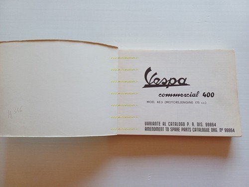 Piaggio Ape-Vespa Commercial 400 1956-66 AC1-2-3-4 AD1 AE1 AE01 catalogo …