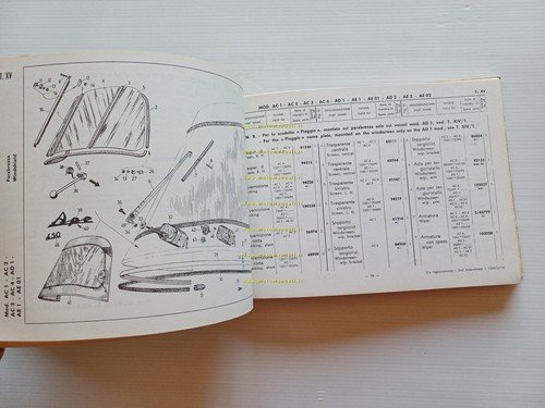 Piaggio Ape-Vespa Commercial 400 1956-66 AC1-2-3-4 AD1 AE1 AE01 catalogo …