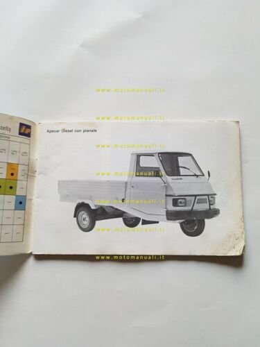 Piaggio APECAR diesel 1986 manuale uso manutenzione ITALIANO originale