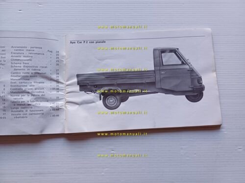 Piaggio ApeCar P2 1982 manuale uso manutenzione libretto originale owner …