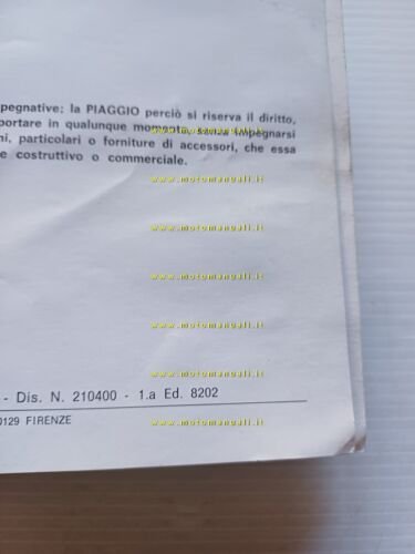 Piaggio ApeCar P2 1982 manuale uso manutenzione libretto originale owner …