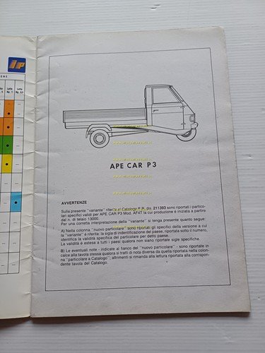Piaggio Apecar P3 1983 VARIANTI catalogo ricambi originale