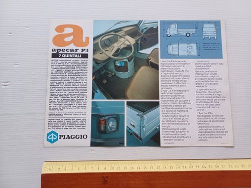 Piaggio ApeCar P3 7 quintali depliant originale ITALIANO motocarro