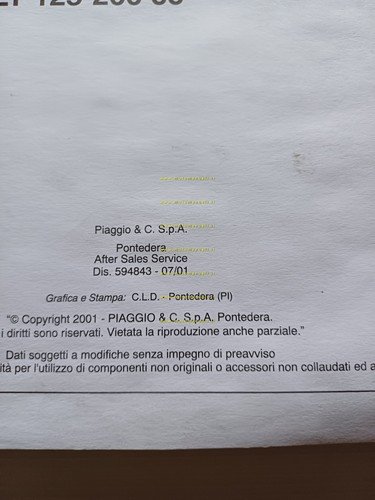 Piaggio Beverly 125 - 200 2001 manuale officina TELAIO originale …