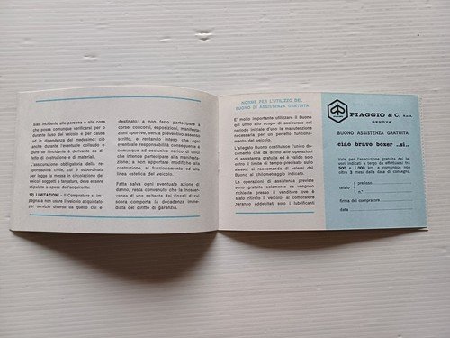 Piaggio Ciao Boxer Bravo Si libretto garanzia nuovo anni 70 …