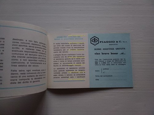 Piaggio Ciao Boxer Bravo Si libretto garanzia nuovo anni 70 …