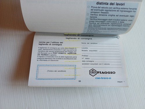 Piaggio Ciao Bravo Si 50 1991 manuale uso manutenzione libretto …