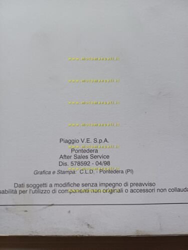 Piaggio Motori 125 4T 1998 manuale officina italiano originale