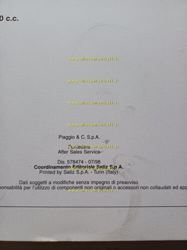 Piaggio Motori 250 1998 manuale officina italiano originale
